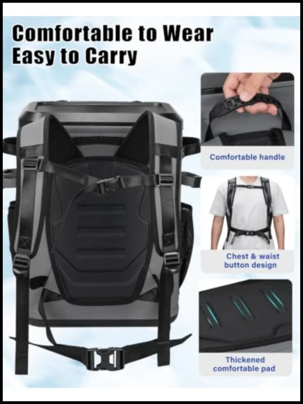 Magnetic Insulated Backpack Cooler for Camping Fishing 36 Can Capacity